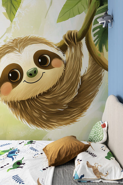 Happy Jungle Sloth Mural Wallpaper
