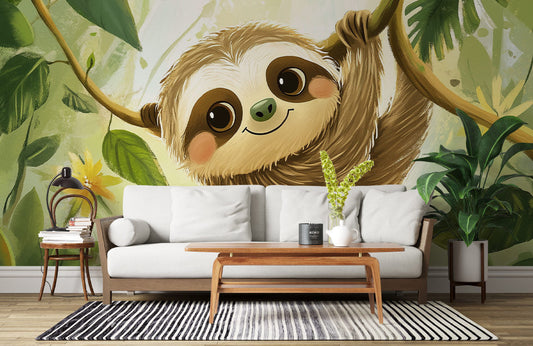 Happy Jungle Sloth Mural Wallpaper