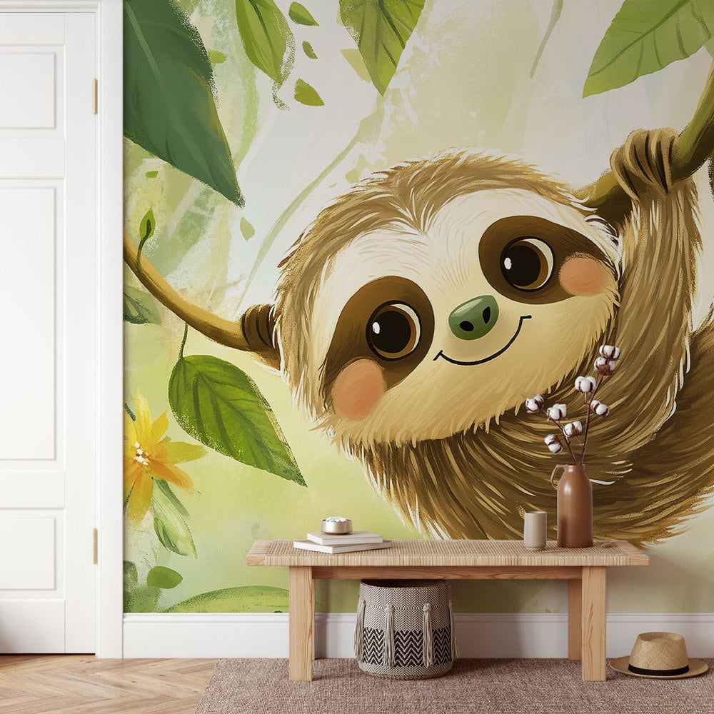 Happy Jungle Sloth Mural Wallpaper