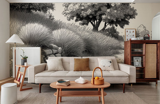 Ink Meadow Path Mural Wallpaper
