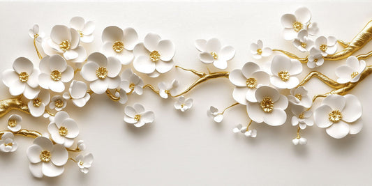 Ivory Blossom Gold Branch Mural Wallpaper