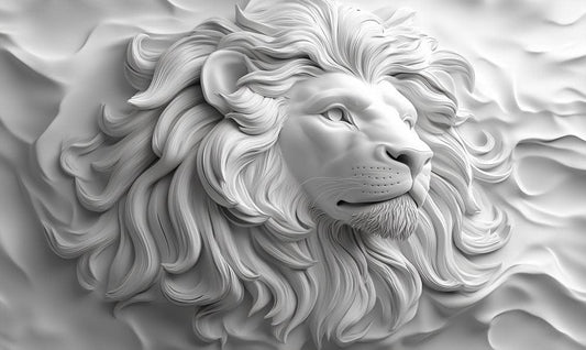 Ivory Lion Relief Mural Wallpaper