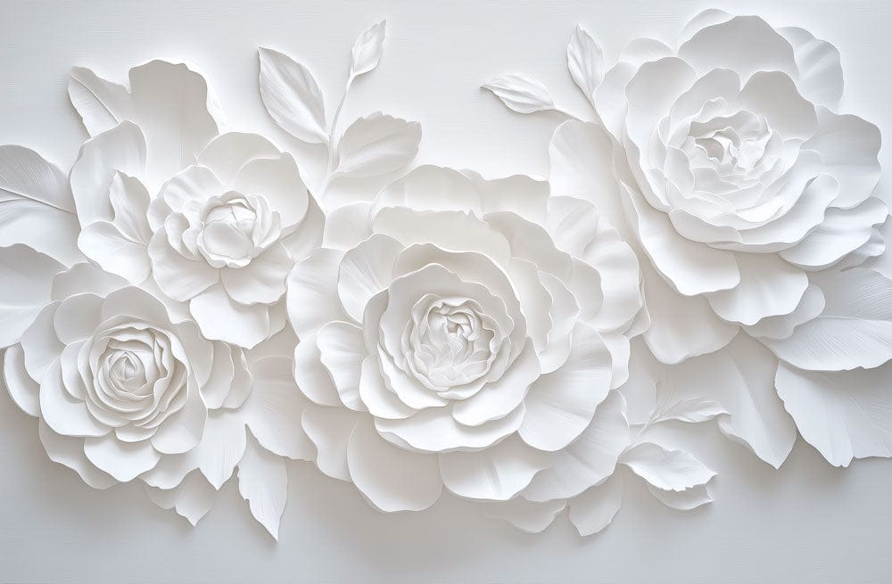 Ivory Paper Rose Relief Mural Wallpaper