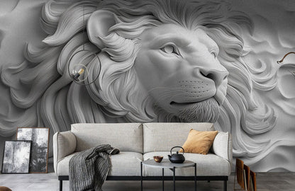Ivory Lion Relief Mural Wallpaper
