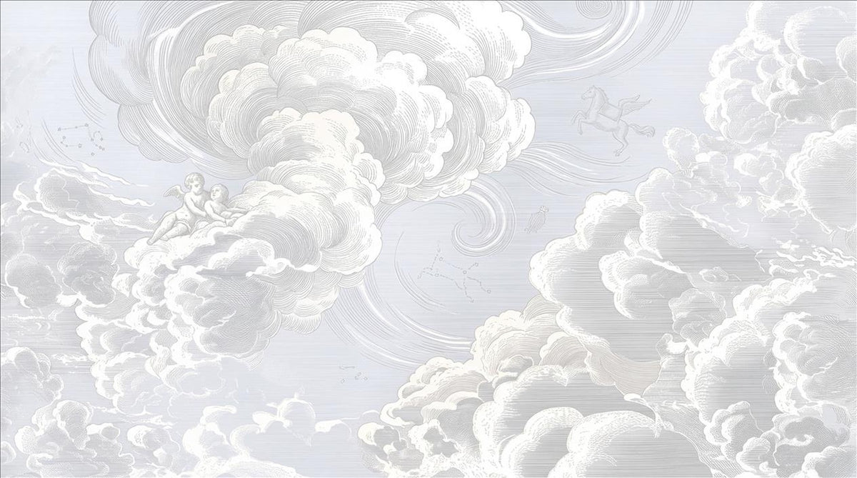 White Baroque Clouds Wallpaper Mural