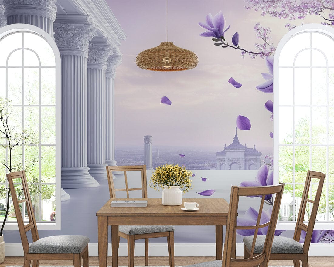 Lavender Magnolia Classical Terrace Mural Wallpaper
