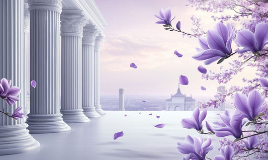 Lavender Magnolia Classical Terrace Mural Wallpaper