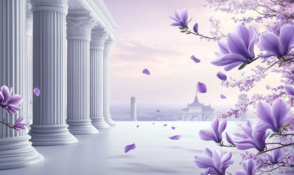 Lavender Magnolia Classical Terrace Mural Wallpaper