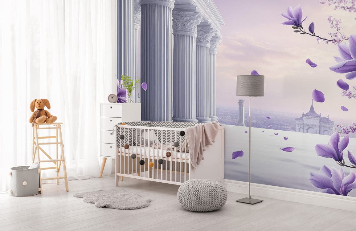 Lavender Magnolia Classical Terrace Mural Wallpaper