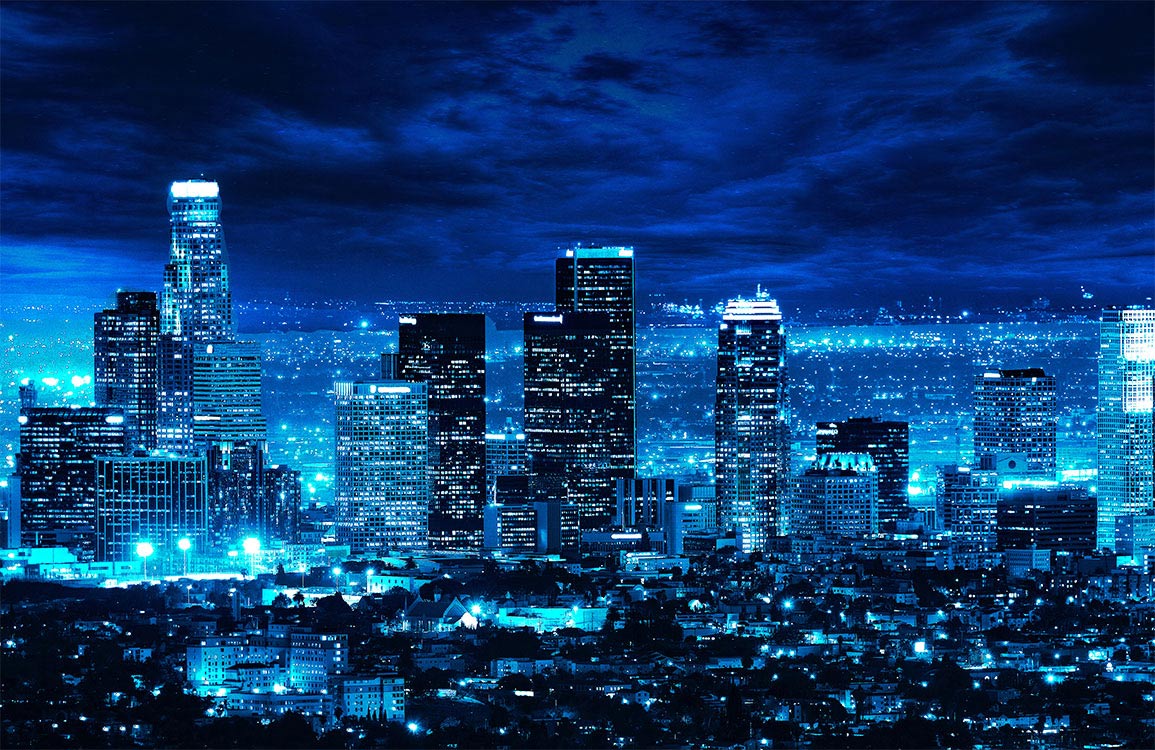 Moonlit Cityscape Blue Wall Mural