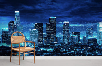 Moonlit Cityscape Blue Wall Mural