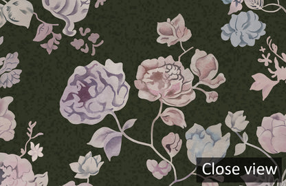 Vintage Floral Dark Green Mural Wallpaper