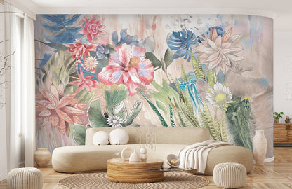 Watercolor Botanical Floral Mural Wallpaper