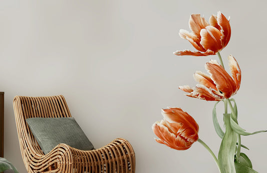 Orange Tulips Botanical Art Mural Wallpaper