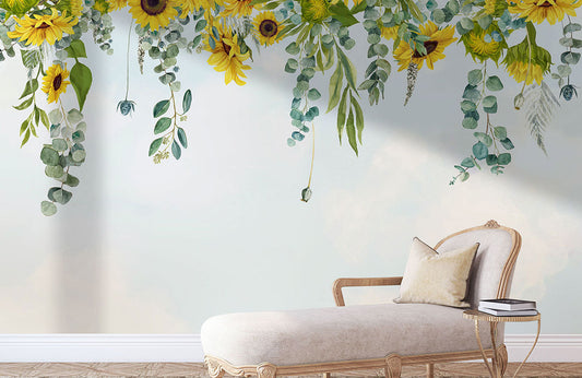 Sunflower Eucalyptus Botanical Mural Wallpaper