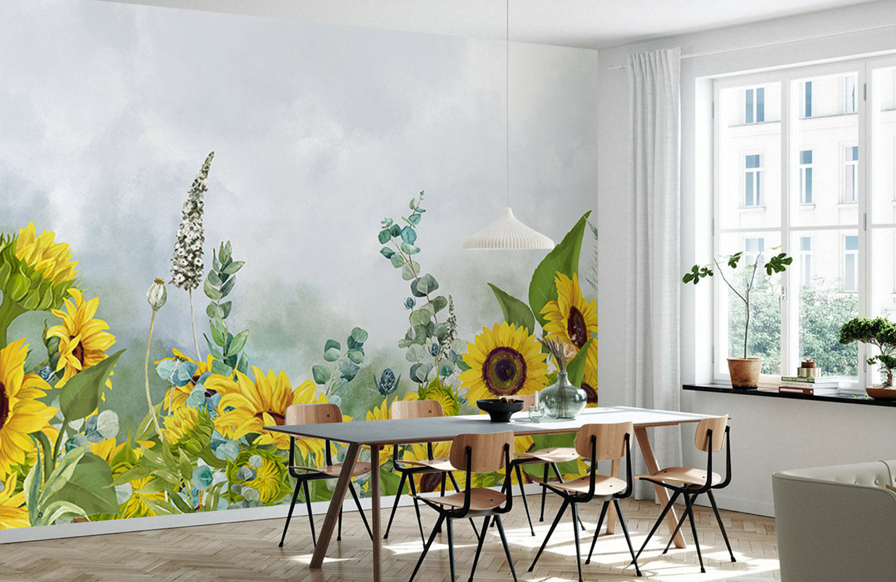 Sunny Floral Botanical Garden Mural Wallpaper