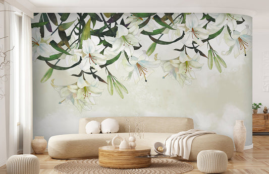 Elegant White Floral Botanical Wallpaper Mural