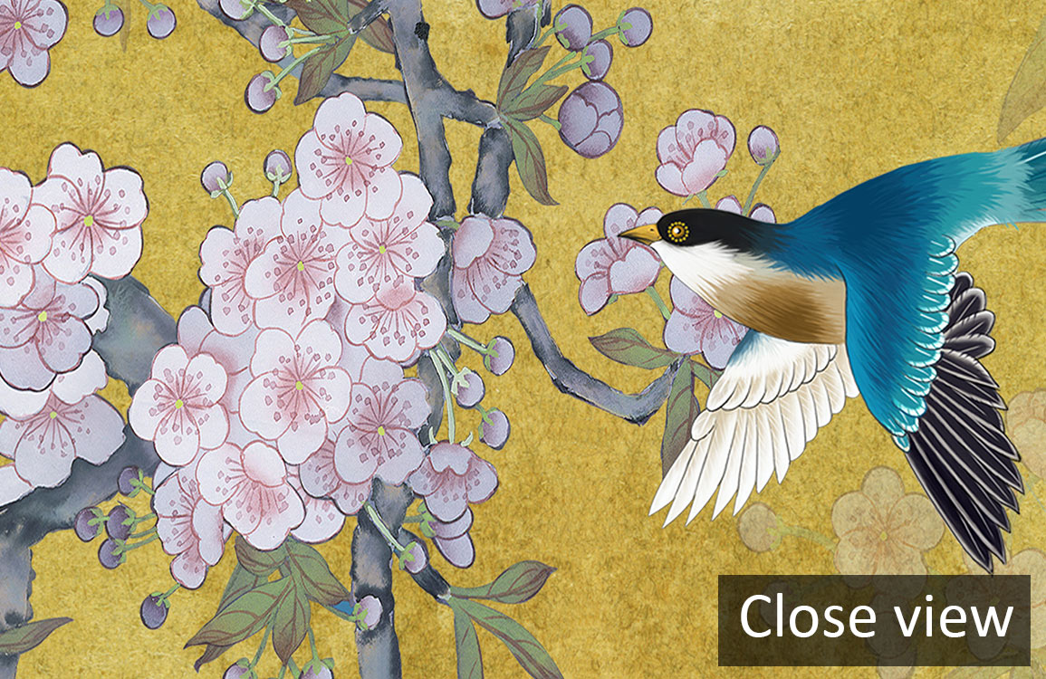 Golden Blossom Birds Chinoiserie Mural Wallpaper