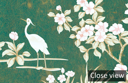 Green Floral Birds Chinoiserie Mural Wallpaper