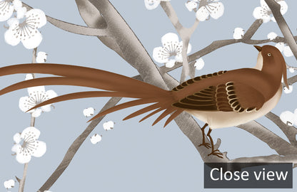 Elegant Bird Blossom Branch Mural Wallpaper