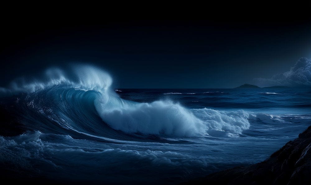 Midnight Ocean Wave Mural Wallpaper