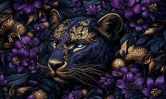 Midnight Amethyst Panther Mural Wallpaper