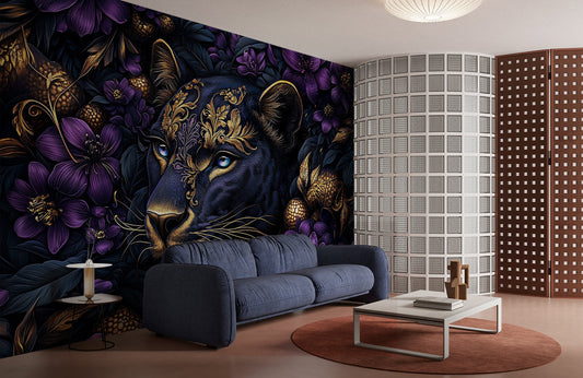 Midnight Amethyst Panther Mural Wallpaper