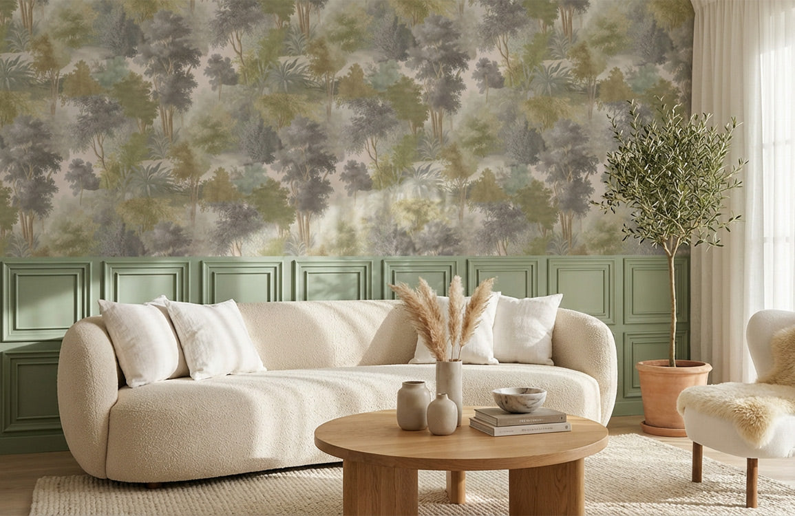 Misty Woodland Scenic Pattern Wallpaper