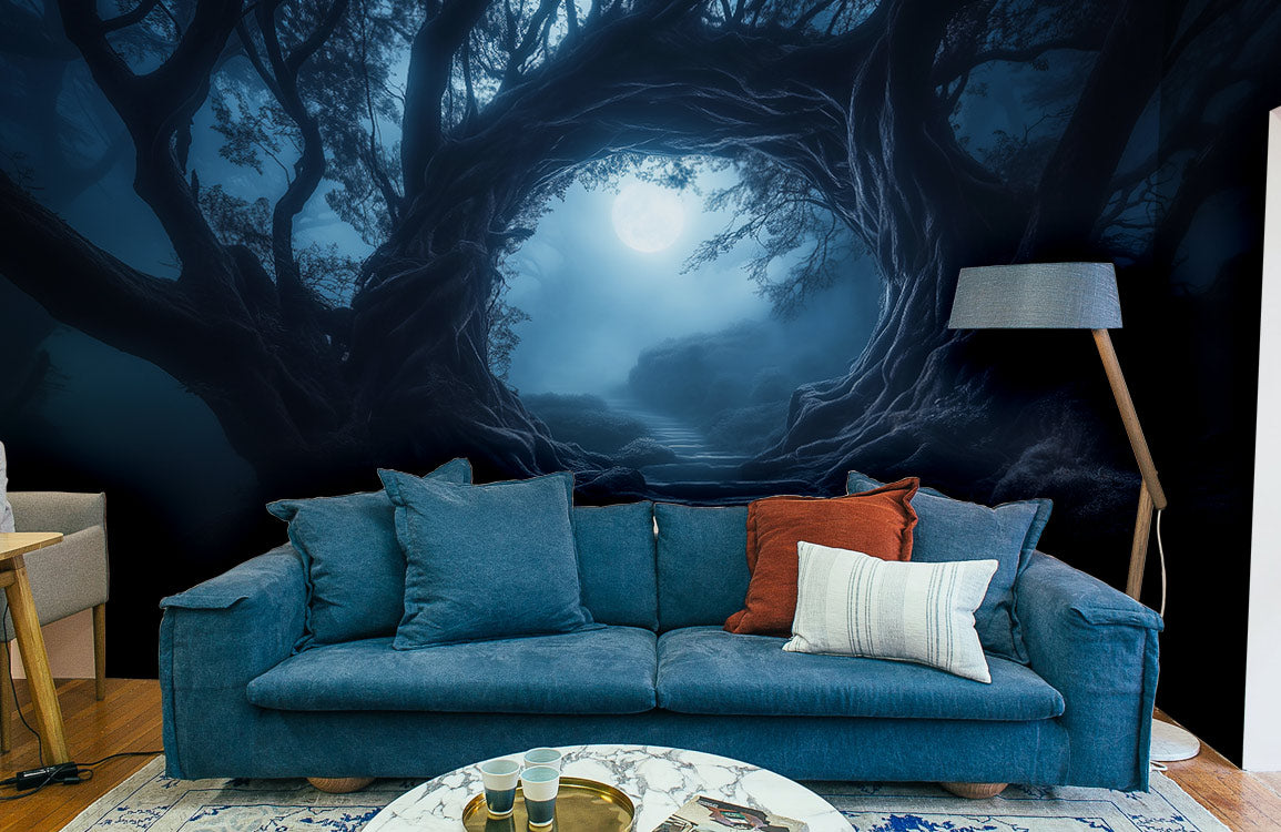Moonlit Enchanted Forest Path Mural Wallpaper