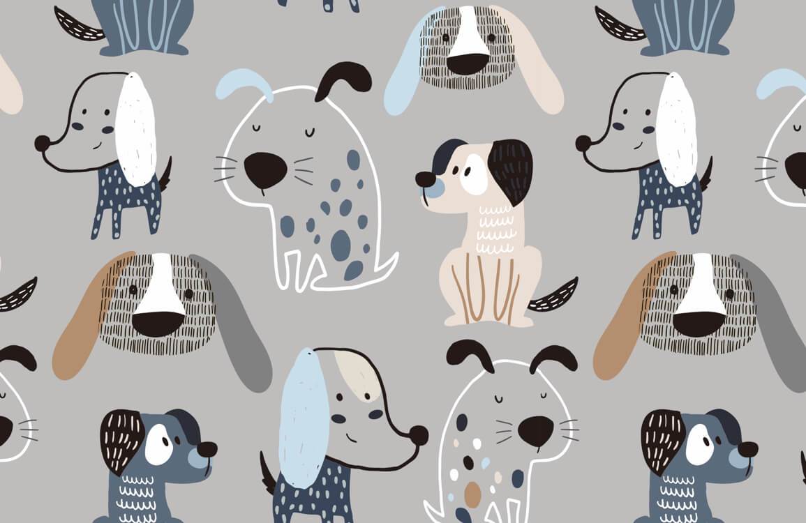 Whimsical Playful Pooch Pattern Mural Wallpaper