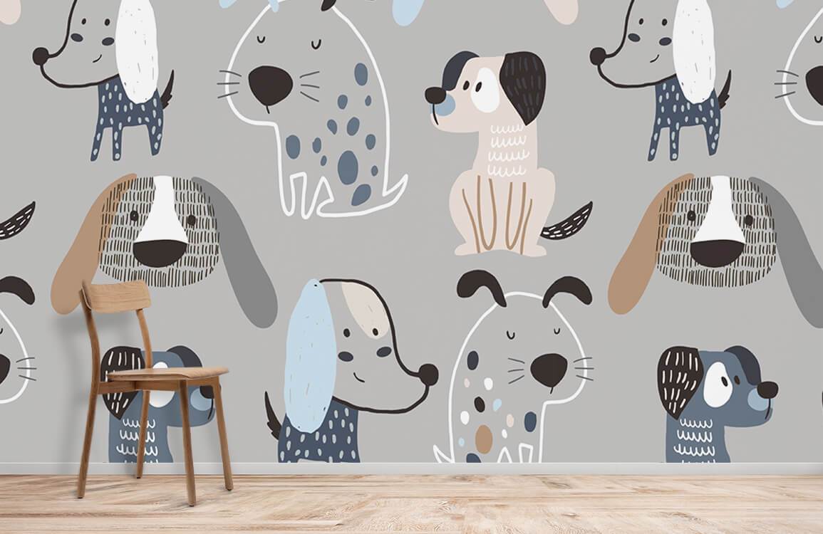 Whimsical Playful Pooch Pattern Mural Wallpaper