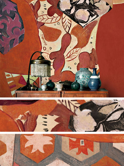 Abstract Autumn Tones Artistic Mural Wallpaper in living room