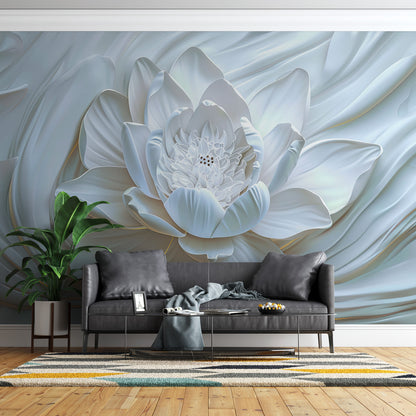 Serene Lotus Blossom Mural Wallpaper in living room