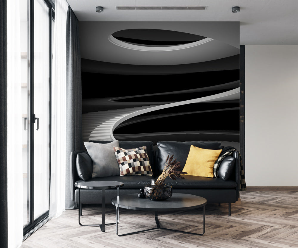 Futuristic Spiral Pathway Mural Wallpaper in living room