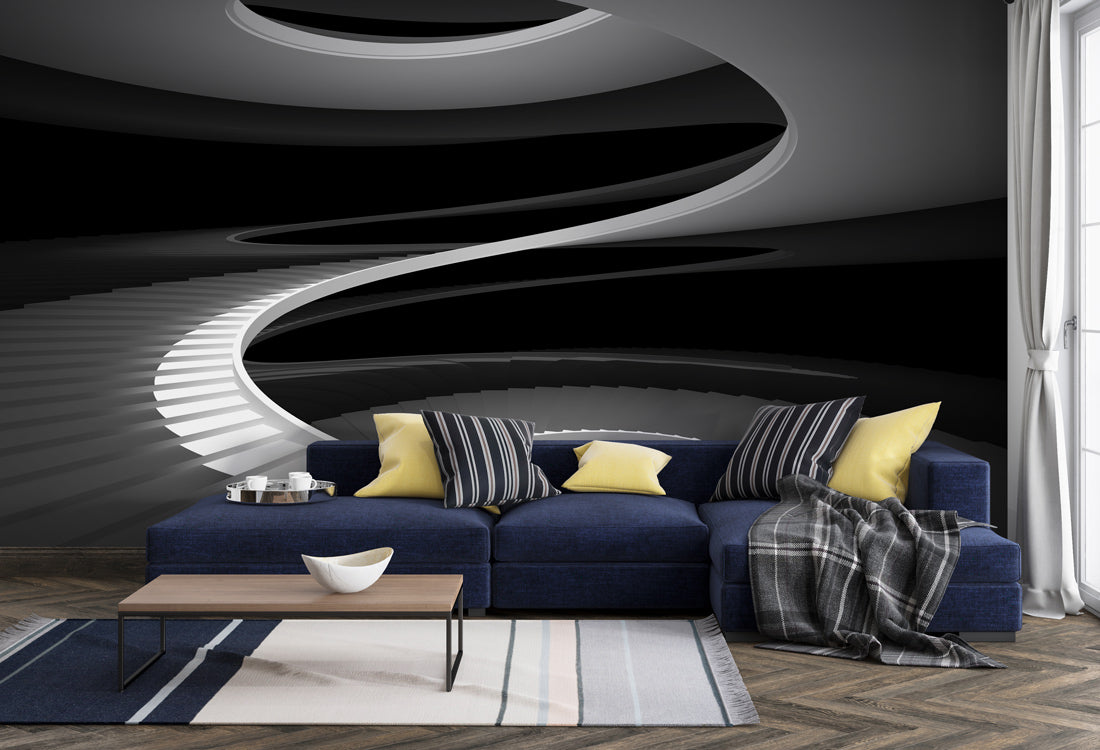 Futuristic Spiral Pathway Mural Wallpaper in living room