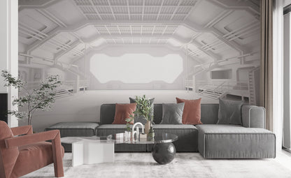 Futuristic Space Station Interior Mural Wallpaper in living room