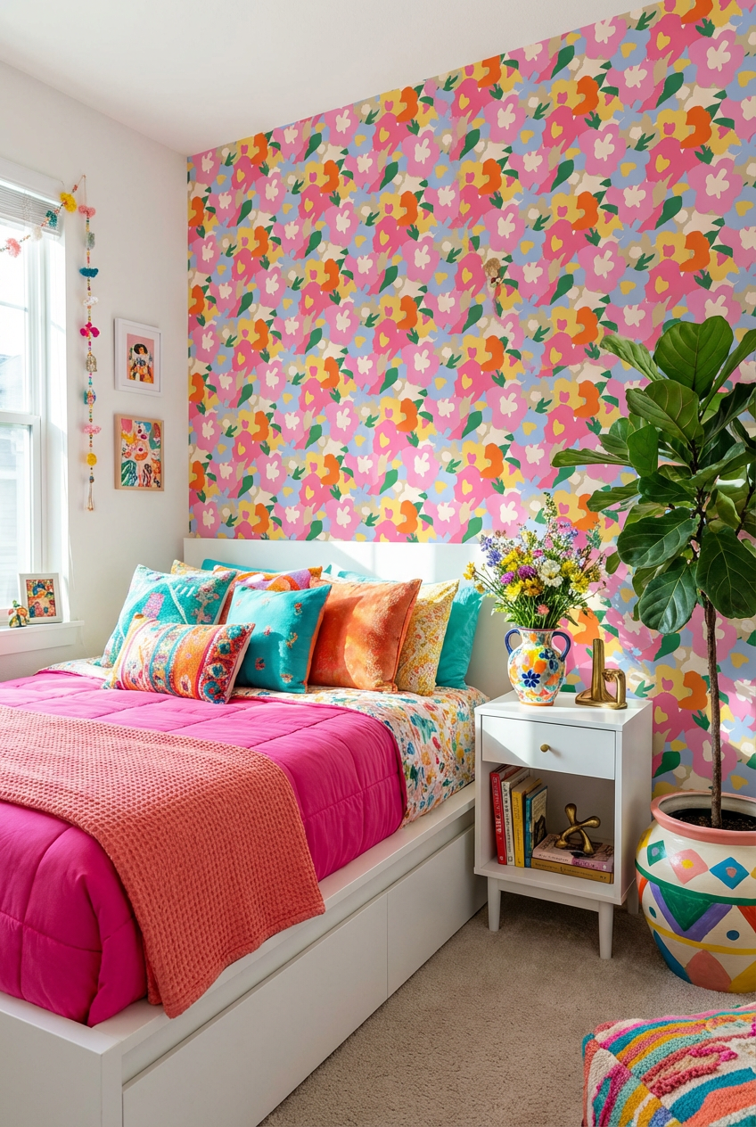 Playful Garden Bloom Pattern Wallpaper