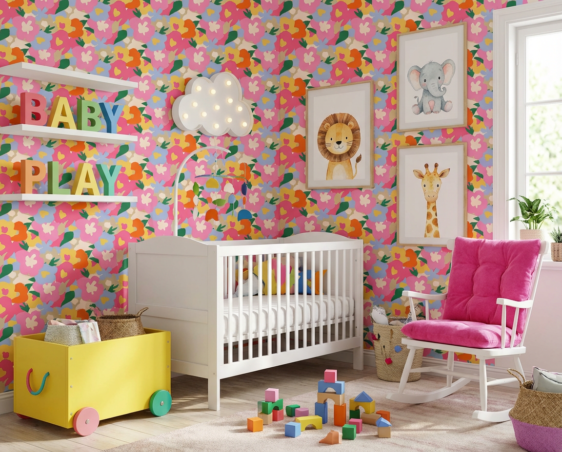 Playful Garden Bloom Pattern Wallpaper