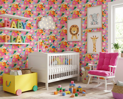 Playful Garden Bloom Pattern Wallpaper