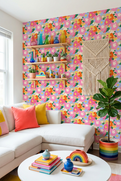 Playful Garden Bloom Pattern Wallpaper