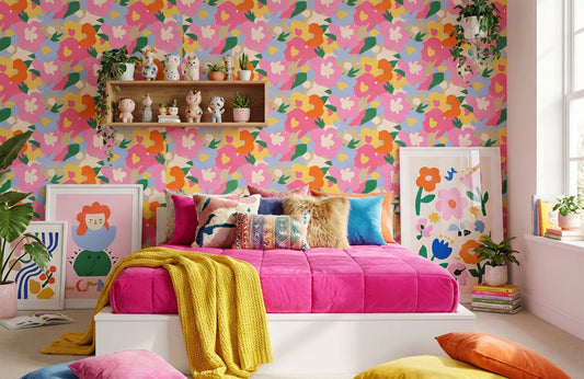 Playful Garden Bloom Pattern Wallpaper