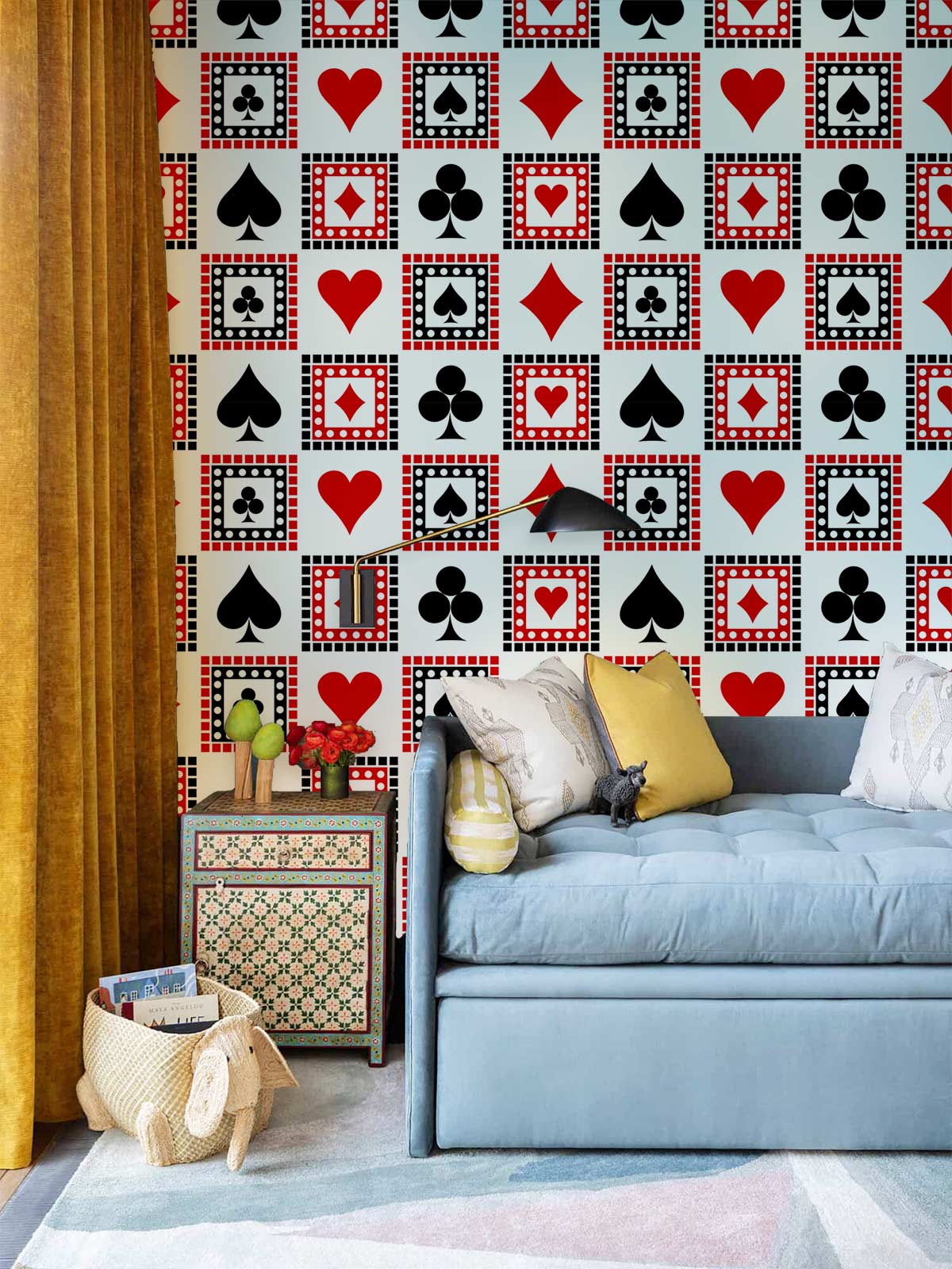 unusual red and black pattern mural for room