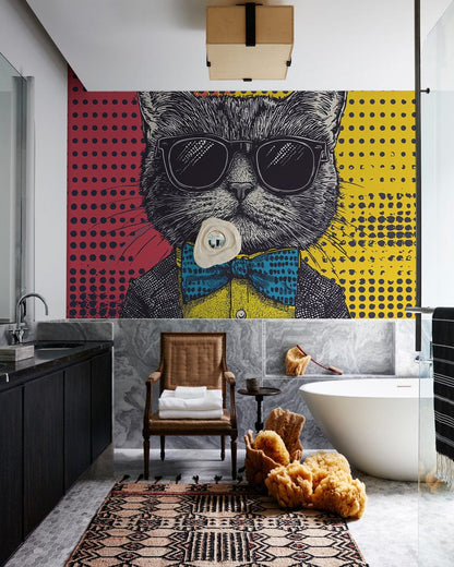 Pop Art Gentleman Cat Mural Wallpaper