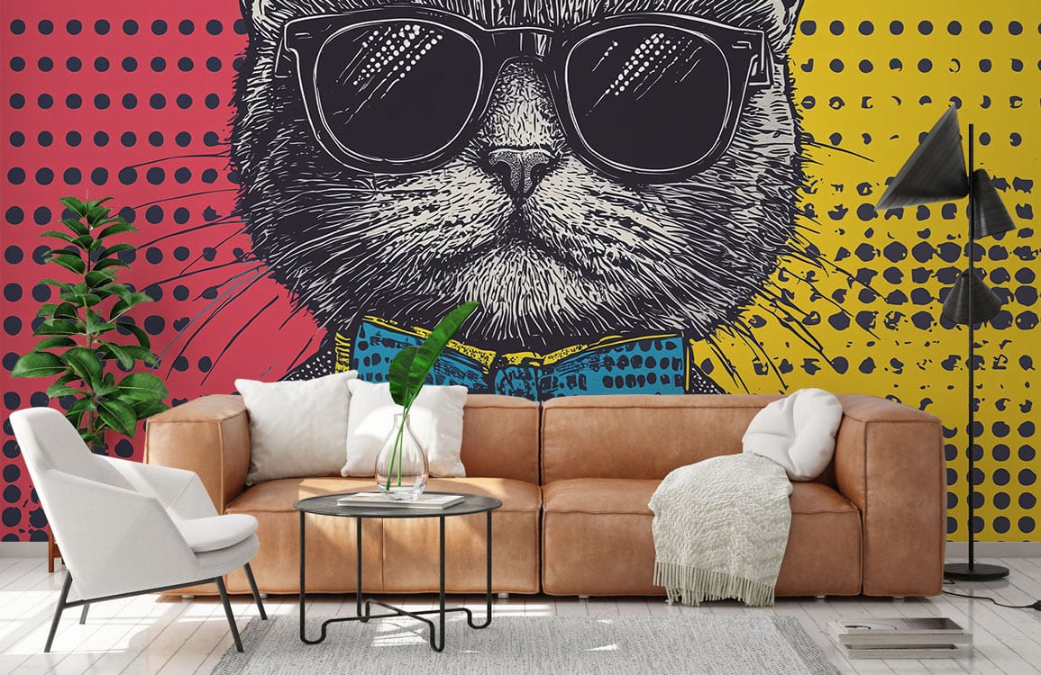 Pop Art Gentleman Cat Mural Wallpaper