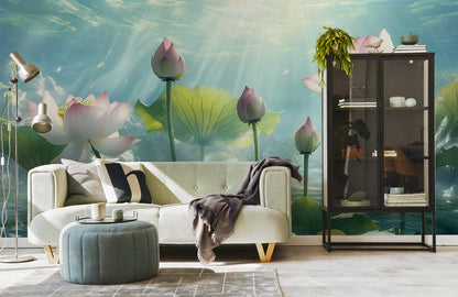 Radiant Lotus Waters Mural Wallpaper