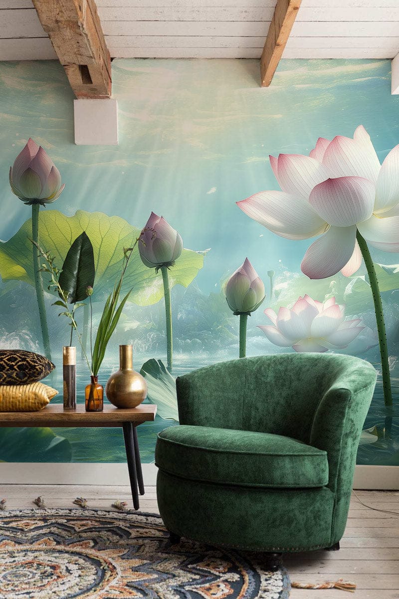 Radiant Lotus Waters Mural Wallpaper
