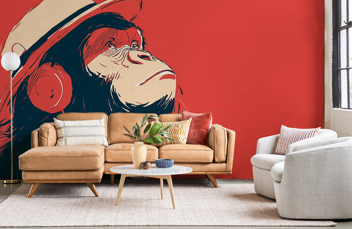 Retro Beat Chimp Mural Wallpaper