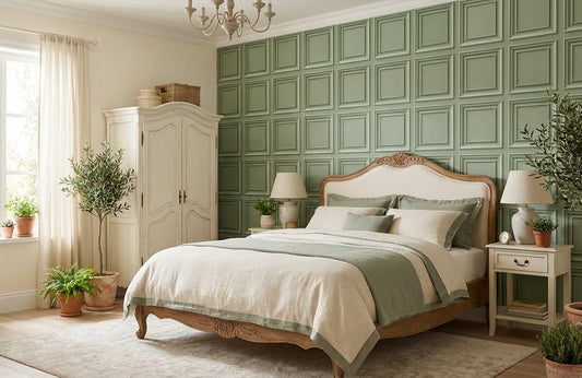 Sage Green Classic Panel Grid Wallpaper