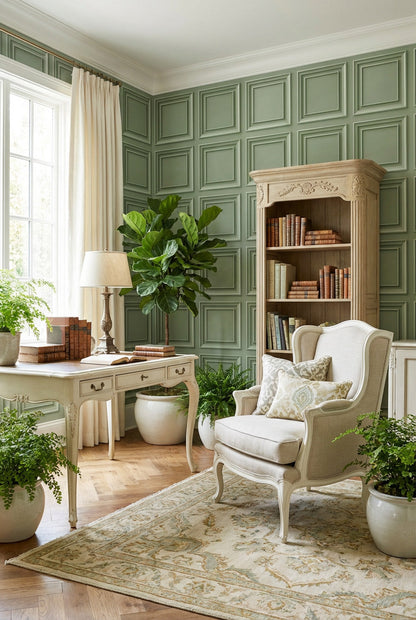 Sage Green Classic Panel Grid Wallpaper