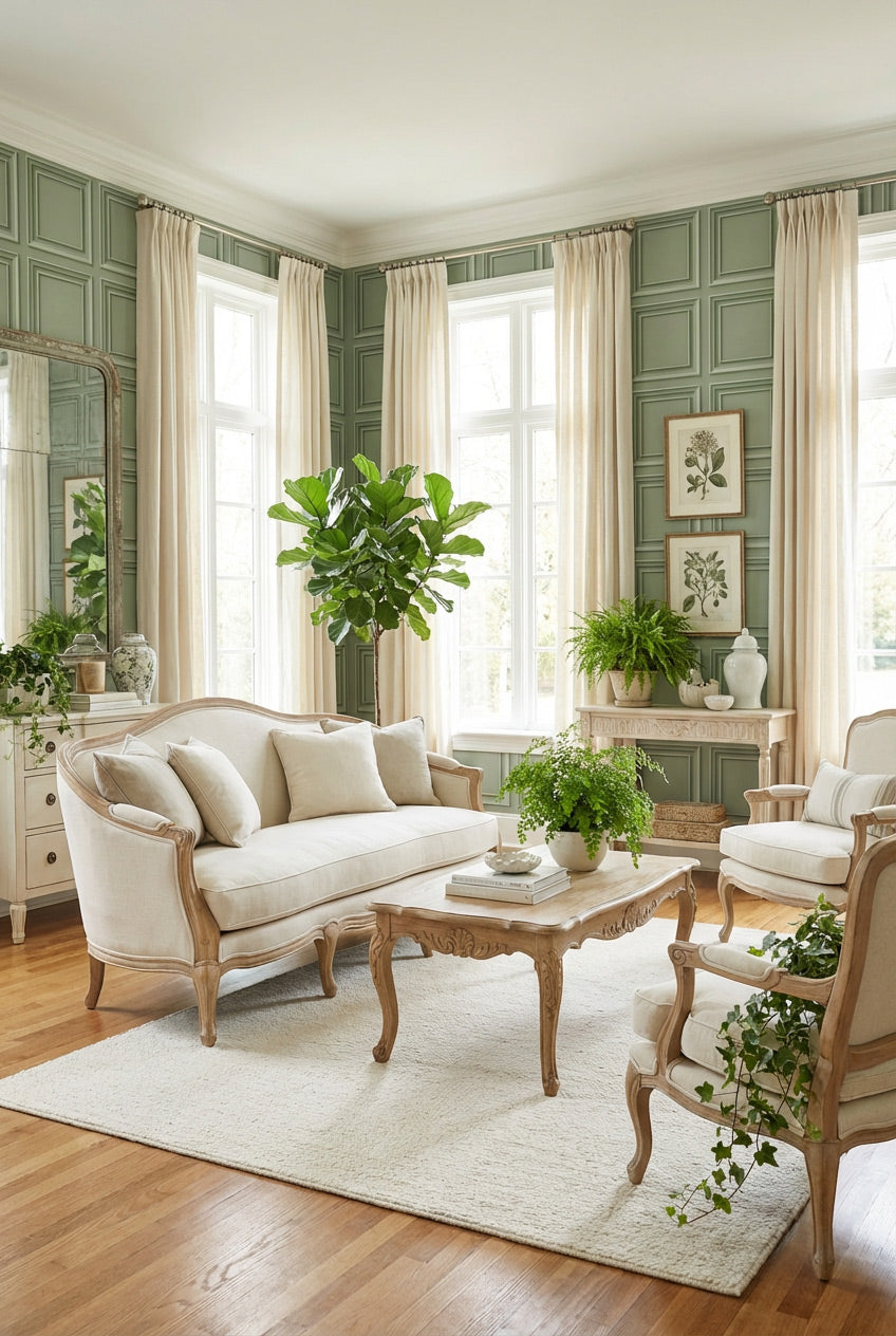 Sage Green Classic Panel Grid Wallpaper